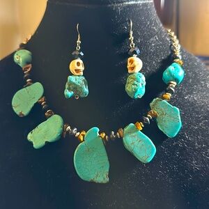 Genuine turquoise necklace, and earrings